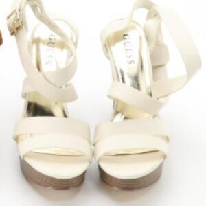 Guess White Strappy Leather Wedges peep-Toe Sandals